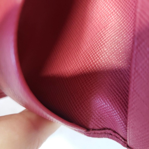 PRADA Leather Logo Wallet Small Pink Saffiano Compact Key Case Hooks Holder Bow - Picture 6 of 12